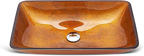 Bagno soprapiano Lavabi Lavandino A Forma di Vaso Circolare/Rettangolare, Lavabo da Appoggio in Vetro Temperato for Guardaroba, Lavabo A Vasca, Lavabo A Vasca Arancione Dorato (Color : Rectangle)