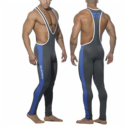 Man Wrestling Singlet Gym Suit - Tight Leotards Unitards Joggingbyxor Ett stycke Badkläder Helkroppskläder Strumpbyxor (Color : Blue1, Size : L)