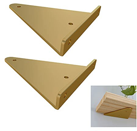 Regalhalterung, 23 x 17 cm/9,1 x 6,7 Zoll, wandmontierte Regalhalterung, 2 x goldene robuste dreieckige Regalhalterung, verdeckte schwimmende Regalhalterung, Gold-14 x 13 cm/5,5 x 5,1 Zoll