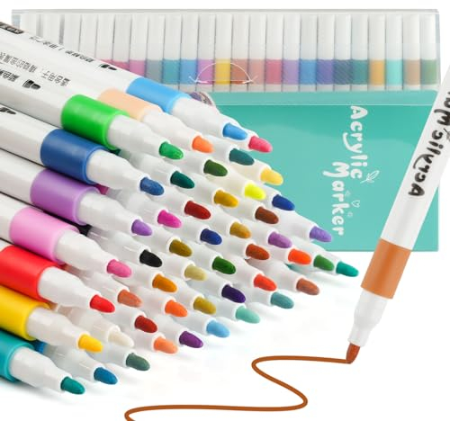 48 Farben Acrylstifte zum Steine Bemalen - Wasserfeste Acrylic Paint Marker für Glasmalstifte und Basteln DIY Leinwand, Holz
