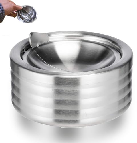 AHEJIOO Aschenbecher für Draußen mit Deckel - Windaschenbecher aus Edelstahl - Sturmsicherer Klappaschenbecher - Ideal für Outdoor, Garten, Terrasse, Büro