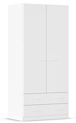Rauch Möbel PRANDON, Kleiderschrank, Farbe Weiß, Breite 91 cm | Schrank, Mehrzweckschrank, 2-türig, 2 Schubladen, für Schlafzimmer, Kinderzimmer, Homeoffice, Hauswirtschaftsraum, Garderobe