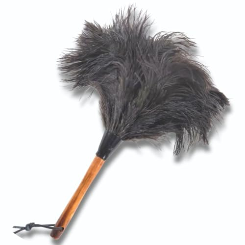 OfficeGear Genuine Ostrich Feather Duster Stained Wood Handle - 8 | 20cm Office Desktop Household Dust Removal