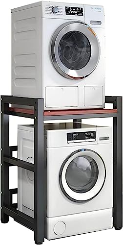 Kit De Apilamiento Soporte Ajustable, Lavadora Y Secadora De Carga Frontal - Rejilla Portátil con Capacidad De 400 KG - Unidad De Almacenamiento sobre Lavadora para Lavandería, Marco Negro +