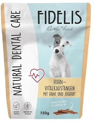 Fidelis - Vitalkaustange Huhn mit Hanf und Joghurt – funktionale Zahnpflege Snacks für Hunde 150gr – Luftgetrocknet aus 100% natürlichen Rohstoffen - Hunde Leckerli als Snack zur Zahnhygiene