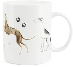 Purely Home Illustrated Whippets Mug - Paw Prints Gifts for Dog Lovers - Tea/Coffee White Bone China Cup Present