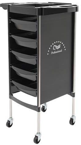 Chariot de coiffure, de beauté, chariot de travail, avec 5 tiroirs, pliable, grande capacité de charge, pour les accessoires de coiffure, bijoux, cosmétiques, collations, petits objets