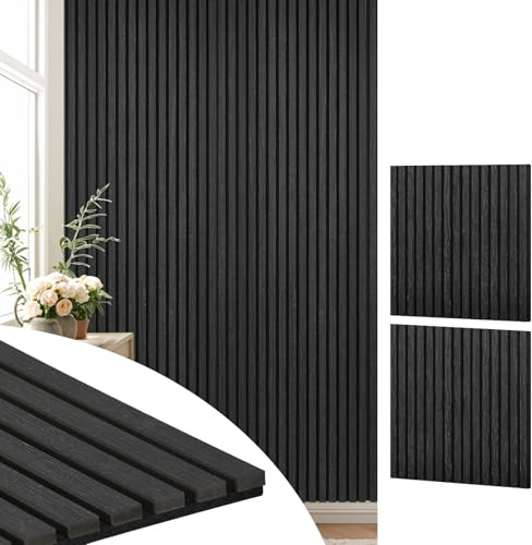 DOLLAR BOSS Wood Slat Acoustic Panels for Wall, 23.6 x 23.6 2Pcs Soundproof Absorbing Wall Panel with Wood Finish 3D Fluted, Black Oak