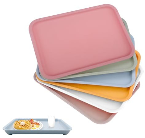 posionks Lot de 6 Plateaux et Plateaux en Plastique antidérapant pour Cuisine Commerciale, Salle à Manger, café - 24,5 x 17,5 cm - 6 Couleurs