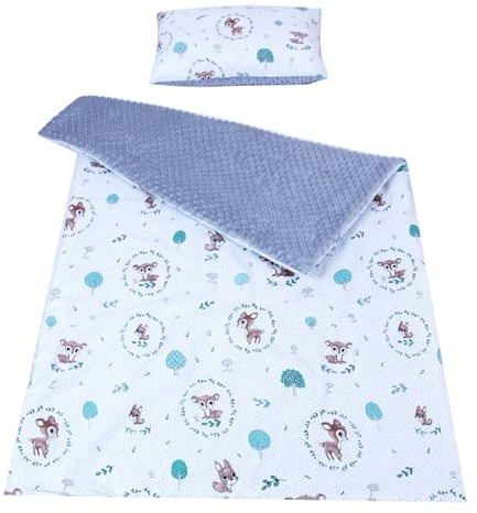 Babylux Kuscheldecke 100 x 150 cm Decke Babydecke Kinderdecke Bettdecke Groß Kissen Minky XXL (120. Wald REH + Kissen)