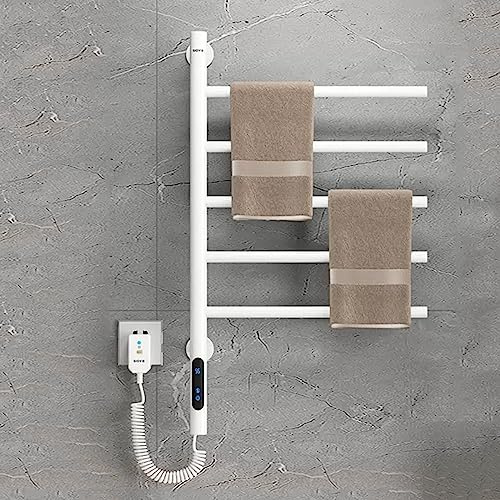 Scaldasalviette Elettrico con 5 Braccio Oscillante 180° Ruotare, 80W Portasciugamani Elettrico con Temporizzatori E Termostati(45-70℃), Calorifero Elettrico, 42 * 66mm
