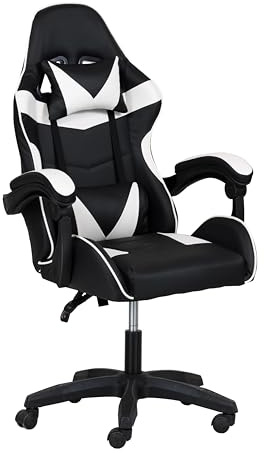 Totò Piccinni Sedia GAMING Ergonomica Reclinabile Girevole con cuscini in similpelle con rotelle e poggiatesta (Bianco)