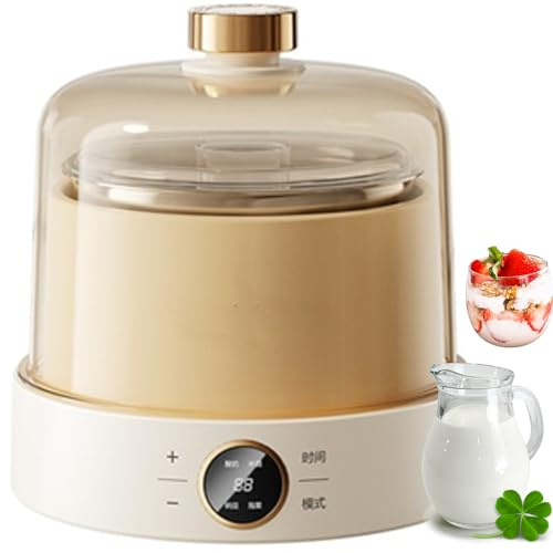 Yogurtera, Yogurtera de 1L con Revestimiento de Vidrio/Acero Inoxidable de 1L, Calentamiento a Temperatura Constante, Sellado y Conservación por Presión Negativa, Calibre Ensanchado, Máquina Steel