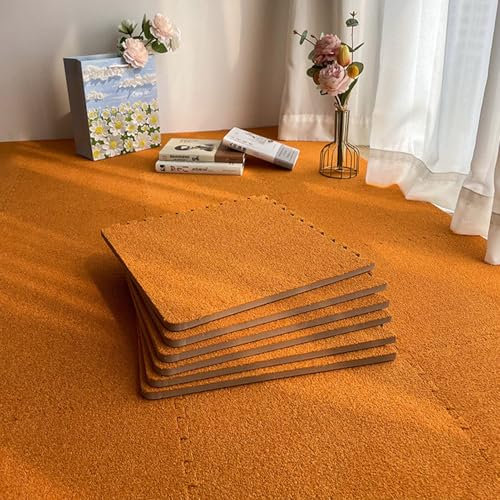 Generisch 10PCS Plüsch-Puzzle-Bodenset, quadratisch, weich, dick, ineinandergreifende Teppichfliesen mit Rand, Rutschfester Spielmatten-Puzzle-Teppich, 30 x 30 cm(Orange)