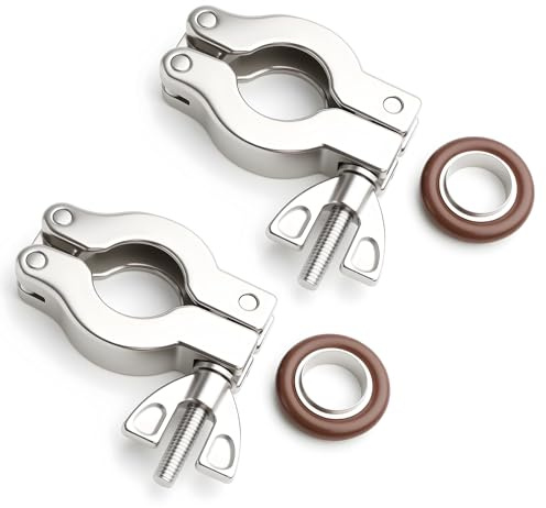 EASTVAC 2 Pcs KF16 Aluminum Wing Nut Hinge Vacuum Clamp + KF16 Stainless steel 304 Centering Ring KF16 with Quick Clamps O-ring