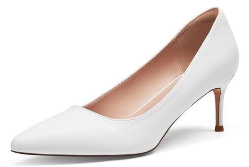 Zhabtuc Zapatos de Salón con Punta Puntiaguda para Mujer - Tacón de 6 cm, Zapatos de Oficina cómodos, Zapatos de Noche Esenciales, Blanco Mate, 41 EU