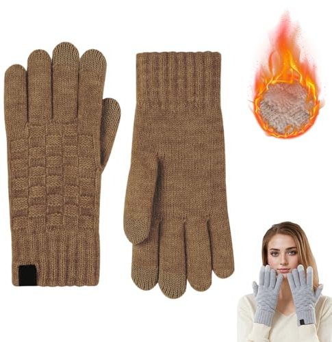 heepqy DamenHandschuhe für Kaltes Wetter Touchscreen, 2025 Neu Fashion Handschuhe Damen und Herren, Elastisches Thermo-Strickfutter, für Winter Outdoor Driving Running Cycling (Braun)