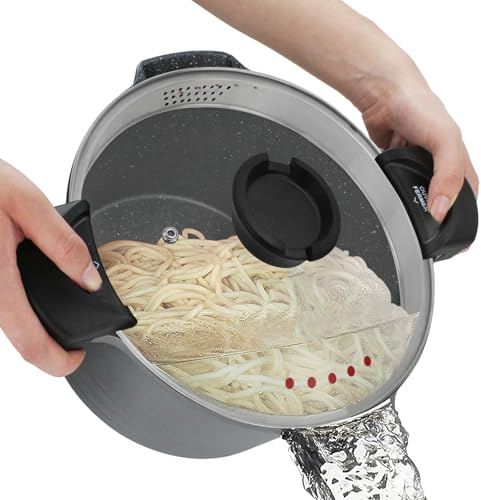 ROSSETTO Marmite à pâtes avec couvercle passoire, 24,1 cm, antiadhésive, multi-usage, casserole à spaghettis, auto-drainante avec poignées isothermes pour la soupe et l'ébullition