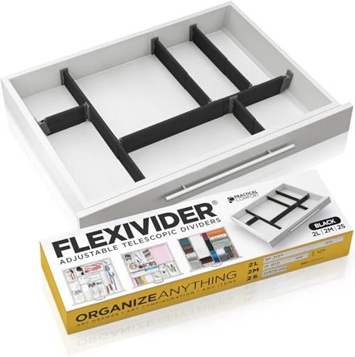 Practical Comfort Custom Drawer Organiser 6 Adjustable Aluminium Dividers, Black – For Kitchen, Bathroom, Office, and More
