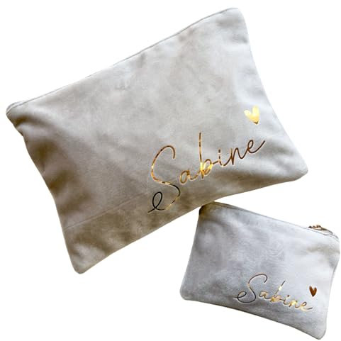 Geschenk Tasche aus Samt flach | Namen in Spiegel-Optik | personalisierte Kosmetiktasche | Geschenkidee für Mama, Schwester oder Freundin