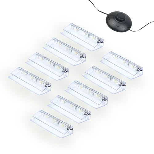 kalb | LED Éclairage bords de verre Ambilux Clip transparent 3000K 5000K 1-10 sets Verre 4-10mm Interrupteur à pied Extensible avec variateur & contrôle Smart-Home (Blanc froid, Set de 9)