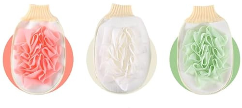 Losuya 3pcs Exfoliating Mitt Body Scrubber Double-Sided Exfoliating Glove Shower Puff Loofah Sponge for Skin Cleaning