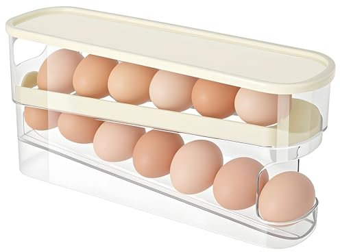 HOTUT Caja de Almacenamiento de Huevos, 2 Capas Organizador Frigorifico, Nevera Soporte Rodante Para Huevos Estante para 12 Huevos, Huevera Para Nevera, Organizador de Huevos para Cocina