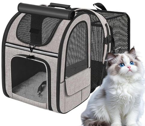 Katzentragerrucksack, tragbarer, atmungsaktiver Rucksack für mittelgroße und kleine Katzen und Hunde, wasserdicht und langlebig, faltbare Haustiertasche für Outdoor, Reisen, Motorrad, Camping, Wandern