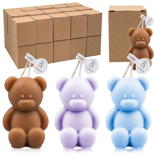 30 Stück Mini Bären Kerzen für Babypartys Duftkerzen Kerzen für Baby Shower, Teddy Deko Kerzen für Gastgeschenke Hochzeit, Geburtstag, Valentinstag & Weihnachten (Braun, Blau, Lila)