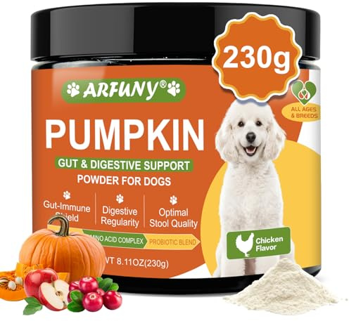 Polvo de Calabaza para Perros, Salud Intestinal, Digestión y Heces Firmes | Calabaza con Probióticos, Manzana y Arándano, También Apoya el Tracto Urinario, la Piel y el Pelo, Sabor a pollo