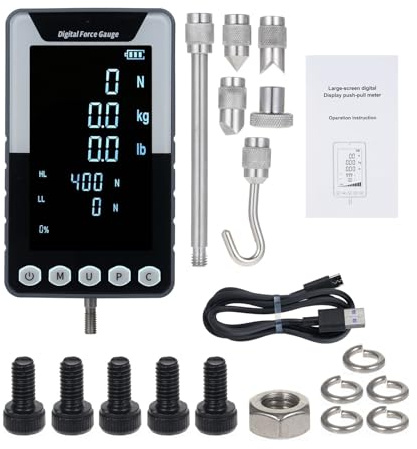 Misuratore Di Forza Digitale 1000N.m Misuratore Di Spinta E Trazione Dinamometro Portatile Con 3 Unità N/LB/Kg LCD Retroilluminato Automatico Spegnimento Automatico(500N.m)