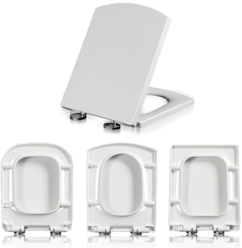 Abattant de toilette carré à fermeture douce avec fixation rapide sur le dessus en polypropylène, housse de siège de toilette allongée, très résistant, facile à installer et à nettoyer (carré, C-L)