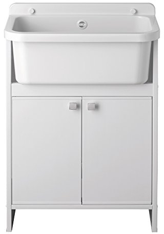 SIGO Waschbecken mit Unterschrank - Spülschrank mit Spüle - Spülbecken Weiß 2 Türen 55x35x78 cm Komplettspüle - Waschbeckenunterschrank - Gartenschrank - Outdoorküche - Waschküche