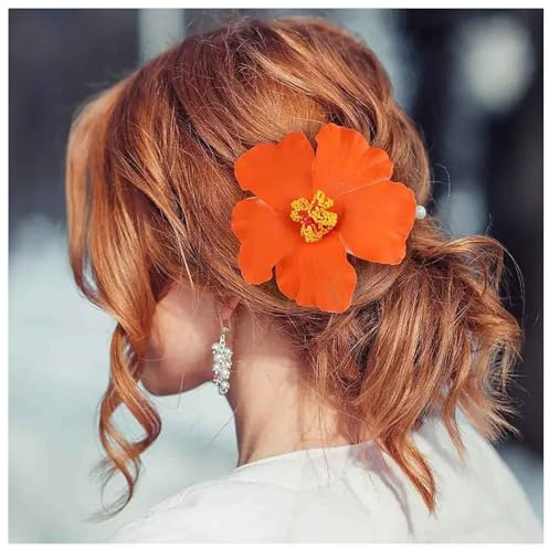 Allereya Hawaiianische Blume Haarspangen Künstliche Blume Clips Orange Floral Haarspangen Plumeria Clip Barrette Braut Hochzeit Haarnadel Plumeria Hibiskus Haarspange Sommer Strand Accessoires Schmuck