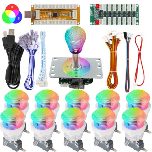 SJ@JX Arcade - Kit de codificador USB con botones LED RGB y joystick Sanwa de 4/8 vías, botones de microinterruptor, controlador Plug & Play para Nintendo Switch, PS3, PC, MAME