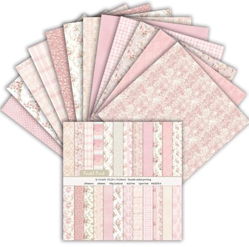 MerwDeeyt Scrapbook Papier 24 Blat Buntes Muster Bastelpapier (Blumen 4) | 15,2x15,2 cm/6x6 in, Doppelseitiges, Blumen Motivpapier, Vintage Dekopapier, für Journal Scrapbooking