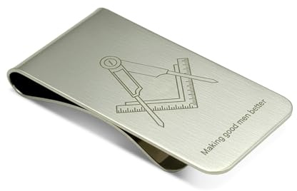 THE MASONIC COLLECTION Clip de dinero cuadrado y brújula chapado en plata con o sin logotipo G, soporte para dinero masónico grabado, regalo personalizado masónico para hombres, Silver, Talla única