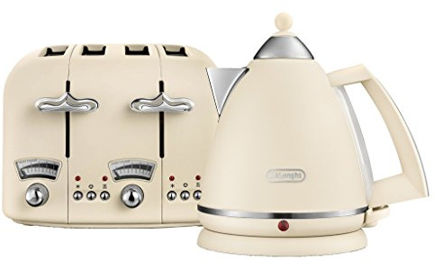 De'Longhi Argento Flora KBX3016 Bouilloire (3 kW) et grille-pain CTO4 4 tranches (1800 W) (beige)