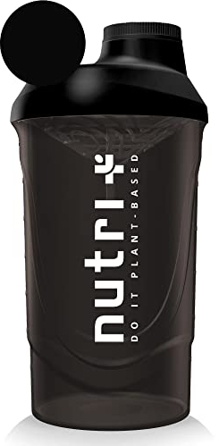 Nutri + Classic Shaker schwarz 600 ml für unterwegs - Sport Fitness Bodybuilding - mit Schraubverschluss und Siebeinsatz - BPA-frei Plus Wave