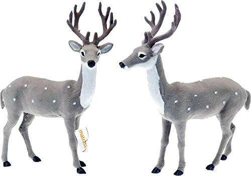 matrasa XXL Hirsch zur Dekoration mit weichem Fell Rentier GRAU - Weihnachtsdeko Weihnachten 38cm Blick zur Seite