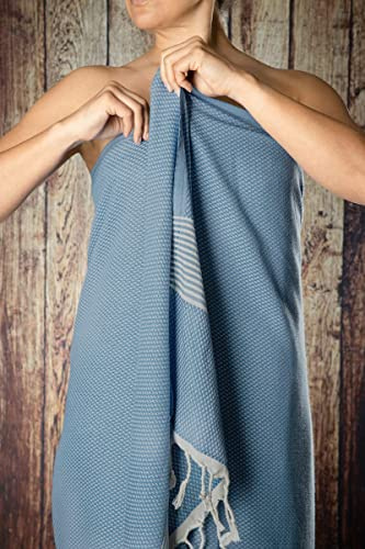 Happy Towels Hamamtuch | Badetuch | Saunatuch | Extra Lang & Weich Gewebt | 210 cm x 100 cm | 100% Bio-Baumwolle | GOTS-Zertifiziert (Kapitänsblau und Weiß, 1)
