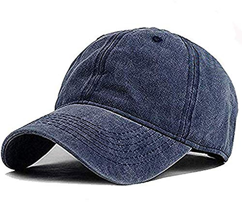 Men Women Washed Cotton Low Profile Distressed Vintage Baseball Cap Plain Adjustable Dad Hat (Navy)