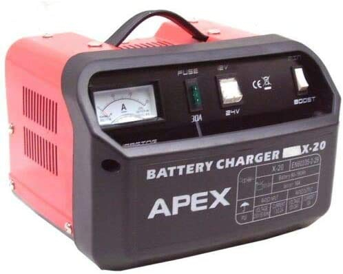 D&L KFZ Batterieladegerät Ladegerät 20 Starhilfe PKW LKW 12V 24V Motorrad Booster, Autobatterie-Ladegerät 12 V/24 V AWZ Batterie Ladegerät für Auto und Motorrad, mit Polklemmen, Ladekabel