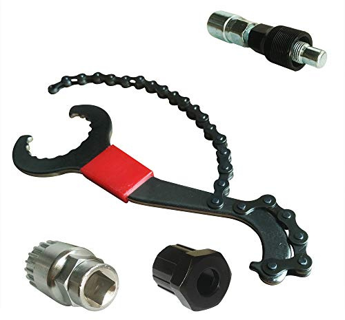 Pirhosigma Bike Chain Whip 3-in-1 Sprocket Remover Wrench Bicycle Chain Flywheel Rotor Lockring Cassette Freewheel Removal bracket remover crank remover Repair Tools Kit