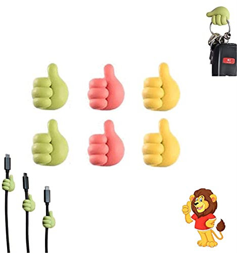 The Multifunctional Clip Holder Cute Small Hands Hook Up Data Cord Holder Cable Clips Mini Thumb Shape Desk Cable Management Cord Organizer Clips (Green+Pink+Yellow, 6 PCS)