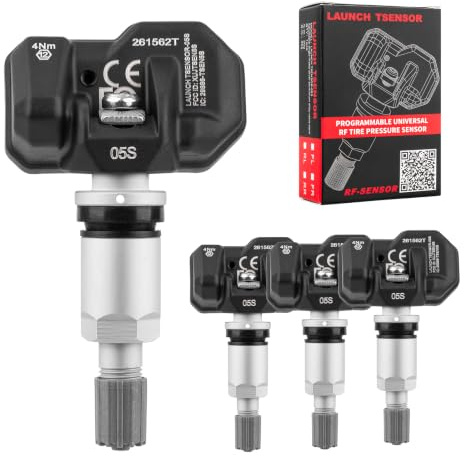 LAUNCH LTR-01 FR Sensor Dual Frequency (315MHz + 433MHz) TPMS Sensor ，Tire Repair Tool Scanner X431 TSGUN Tire Pressure Monitor Tester Programming(Screw-in Metal Valves Pack of 4)