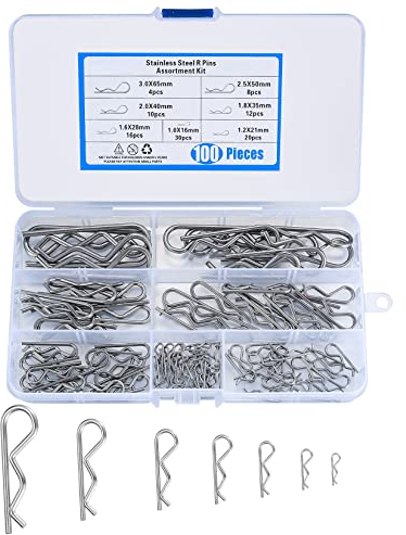 100 Stück Splinte Sortiment, Edelstahl RC Clips, Splinte, Federstecker Set, Karosserie Clips, Sicherungssplint, Haltestifte Clips für Schlepper, Rasenmäher Autos