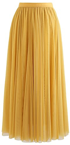 CHICWISH Damen Lila/Creme/Grau/Rosa/Schwarz Layered Mesh Ballett Prom Party Tüll Tutu A-Linie Maxirock, gelb, Mittel