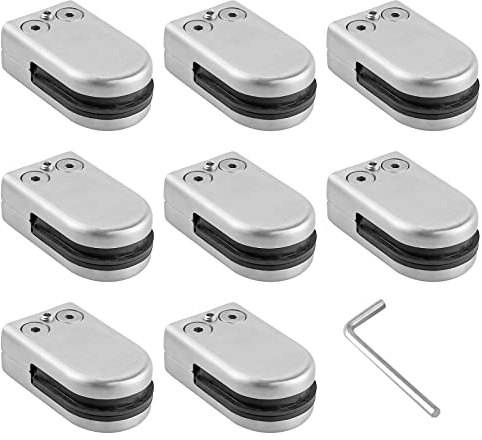 AUTOUTLET 8X Glashalter Set, Edelstahl Klemmhalter Glasclip Runder BodenGlasklemme 6/7/8mm, Verstellbare Glashalterung Flach Anschluss Klemmhalter Geländer für Balustrade, Handlauf, Poolzaun