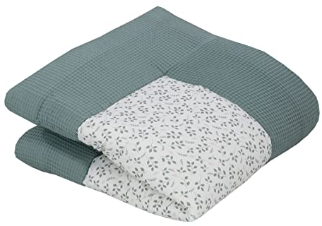 ULLENBOOM® Baby Krabbeldecke 100x100 cm gepolstert - Floral-Grün (Made in EU) - Krabbeldecke für Baby mit 100% OEKO TEX Baumwolle, ideal als Babydecke, Laufgittereinlage & Spieldecke